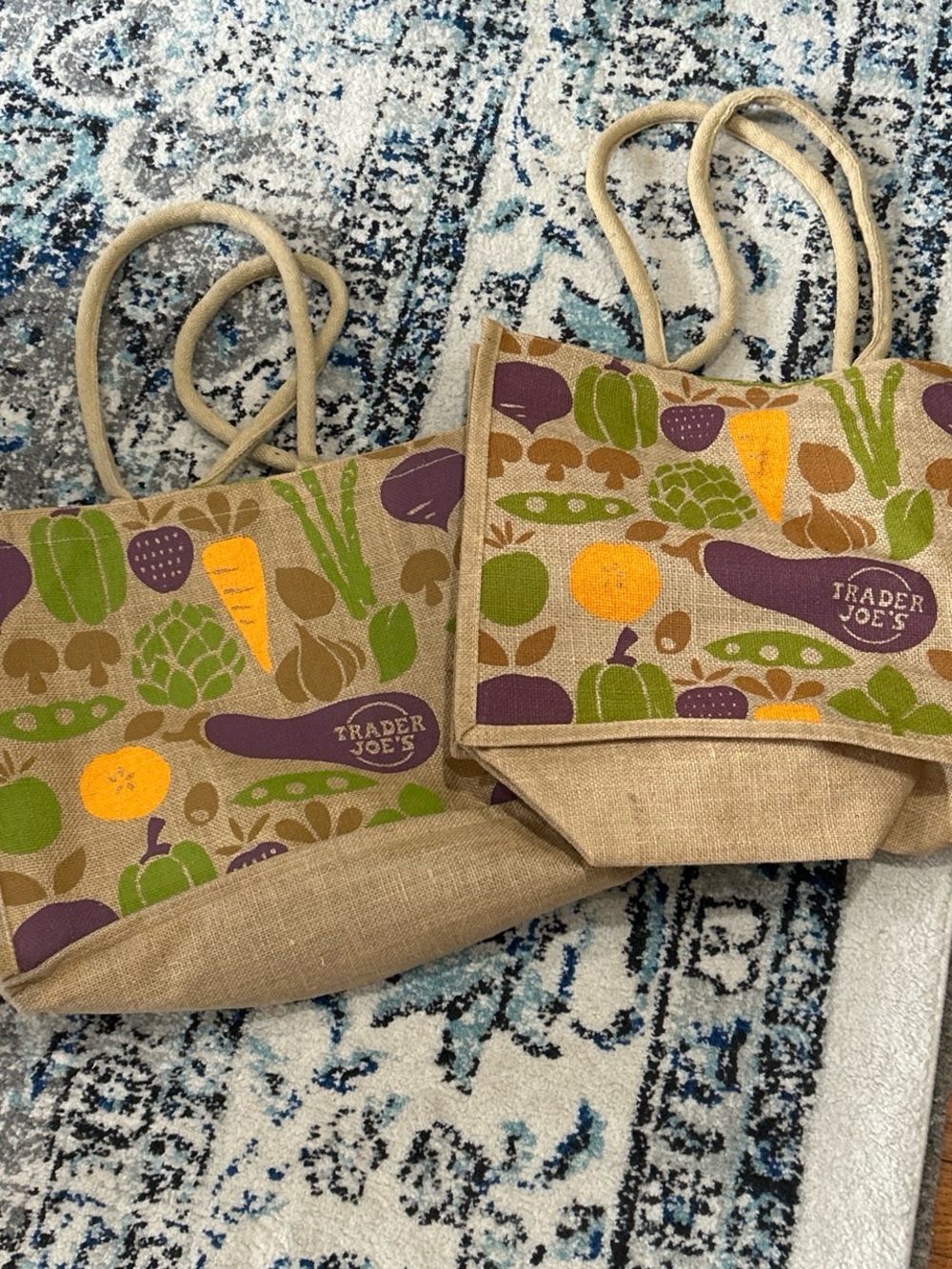 Bundle of 2Trader Joe's jute tote bag features a colorful vegetable pattern - Picture 3 of 3